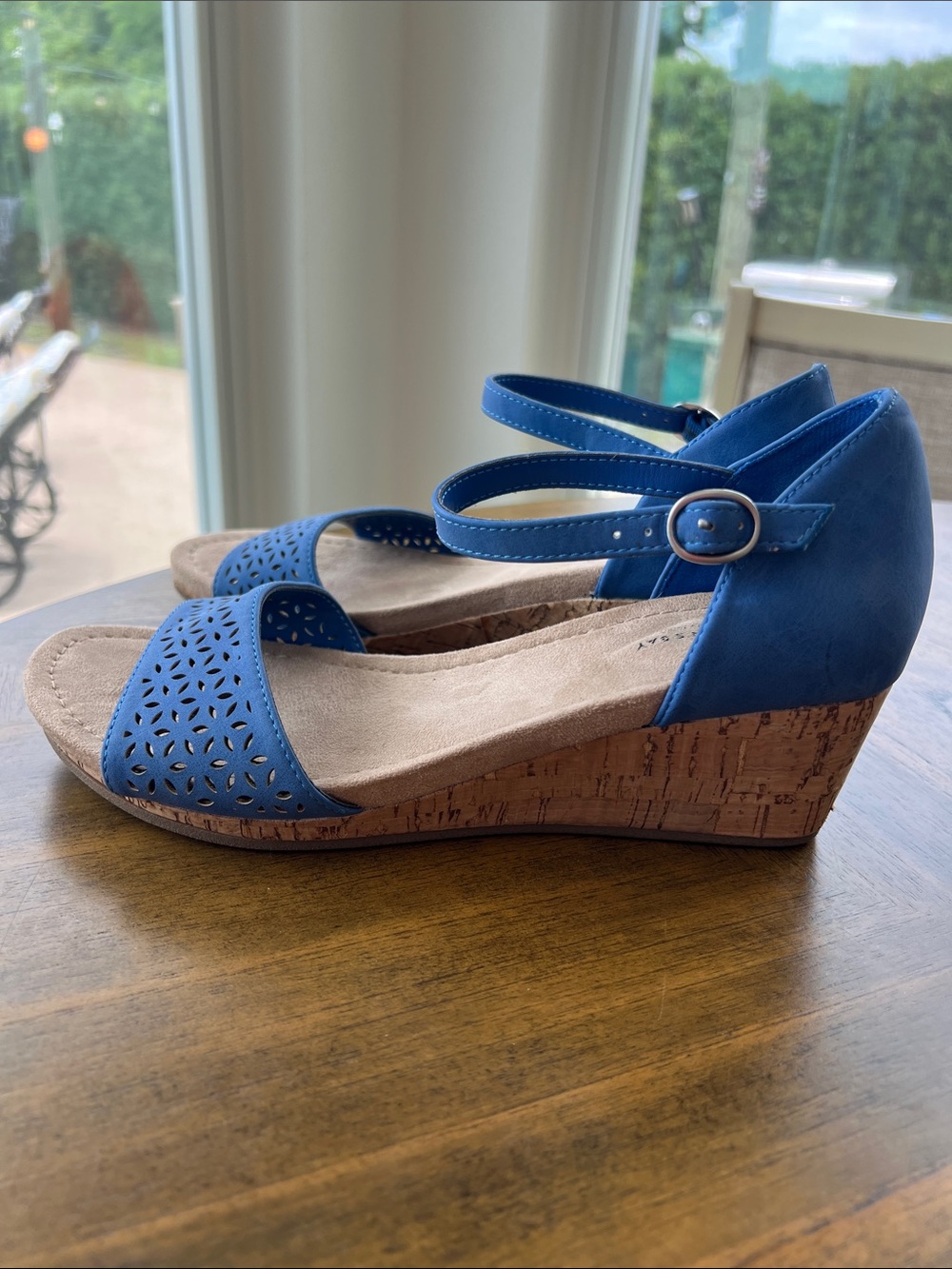 St. John's Bay Blue Cork Wedge Sandals with Ankle Strap